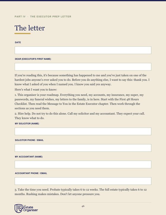 Executor prep letter page